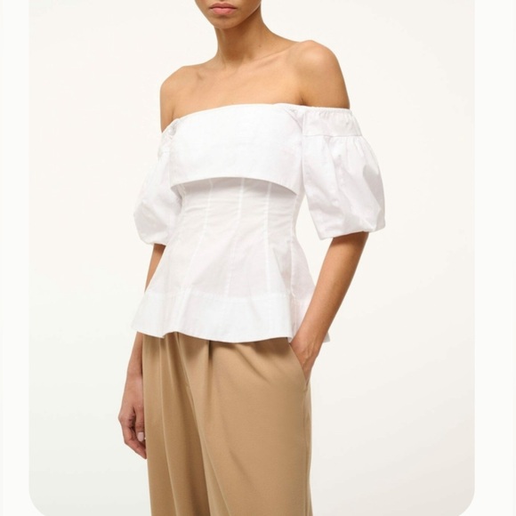 NWT STAUD palermo corset top in white | square neck puff sleeves | size XS - Picture 2 of 12